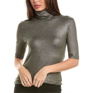 LRL Lauren Ralph Lauren Women's Medium Turtle Neck Silver Metallic Top New NWT